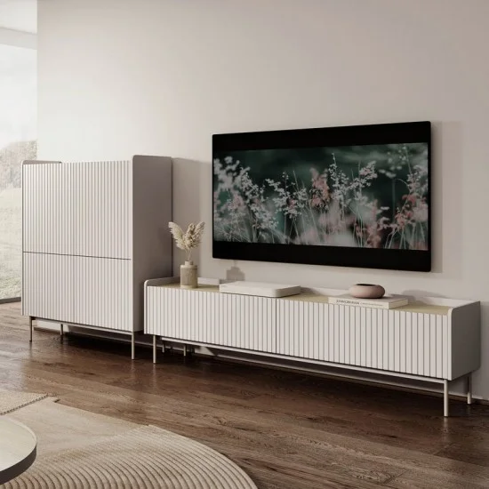 Тумба под телевизор Левел/Level 2-дверная 2D/181 Бежевый/дуб сканди Ш181xВ50 см. 2