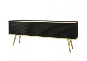 Тумба під телевізор Оро / Oro 2-дверна з золотими ніжками RTV135 MDF Чорний Ш135xВ53 см.