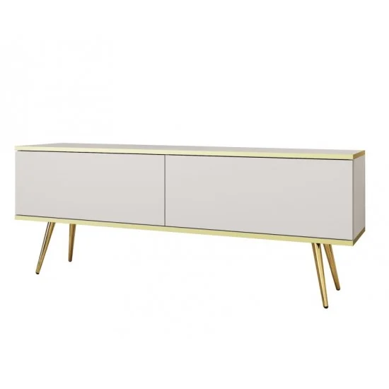 Тумба под телевизор Оро/Oro 2-дверная с золотыми ножками RTV135 Белый Ш135xВ53 см. 1