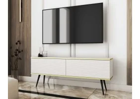 Тумба под телевизор Оро/Oro 2-дверная с черными ножками RTV135 MDF Белый Ш135xВ53 см.