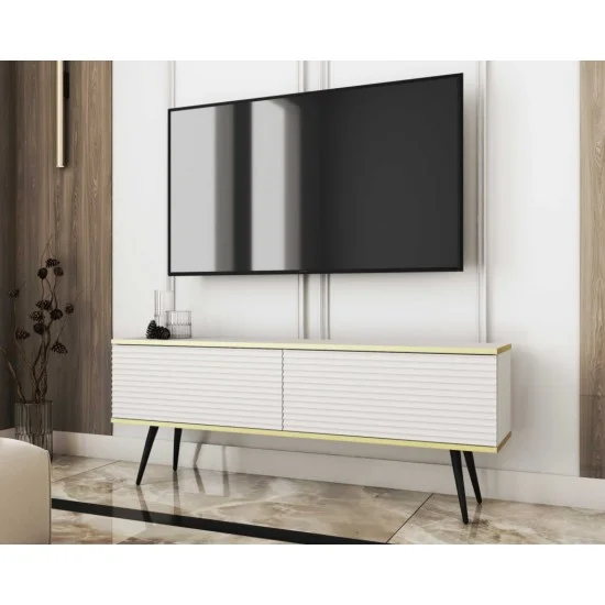 Тумба под телевизор Оро/Oro 2-дверная с черными ножками RTV135 MDF Белый Ш135xВ53 см. 1