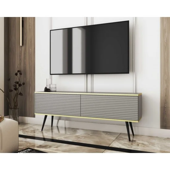 Тумба под телевизор Оро/Oro 2-дверная с черными ножками RTV135 MDF Серый Ш135xВ53 см. 1