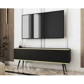 Тумба под телевизор Оро/Oro 2-дверная с черными ножками RTV135 MDF Черный Ш135xВ53 см.
