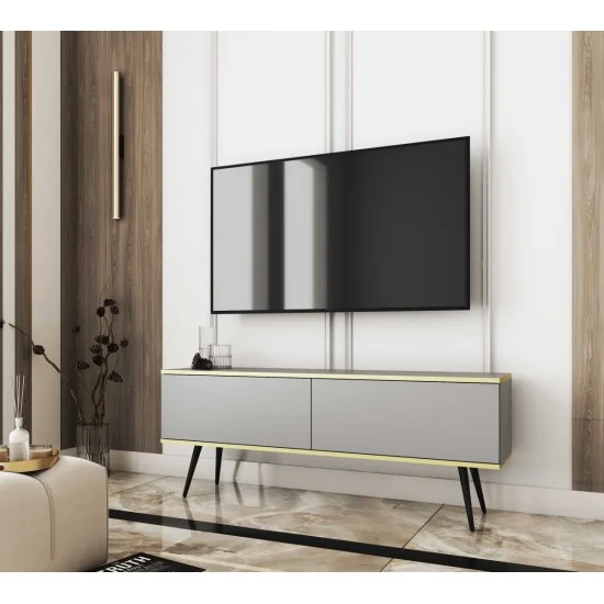 Тумба под телевизор Оро/Oro 2-дверная с черными ножками RTV135 Серый Ш135xВ53 см. 3