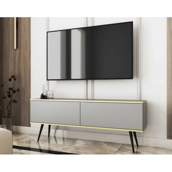 Тумба под телевизор Оро/Oro 2-дверная с черными ножками RTV135 Серый Ш135xВ53 см. 1