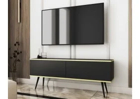 Тумба под телевизор Оро/Oro 2-дверная с черными ножками RTV135 Черный Ш135xВ53 см.