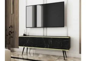 Тумба под телевизор Оро/Oro 2-дверная с черными ножками RTV135 Черный мрамор роял Ш135xВ53 см.