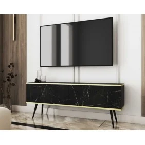 Тумба под телевизор Оро/Oro 2-дверная с черными ножками RTV135 Черный мрамор роял Ш135xВ53 см.