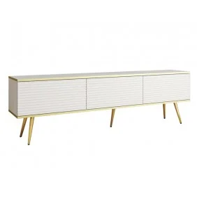 Тумба под телевизор Оро/Oro 3-дверная с золотыми ножками RTV175 MDF Белый Ш175xВ53 см.