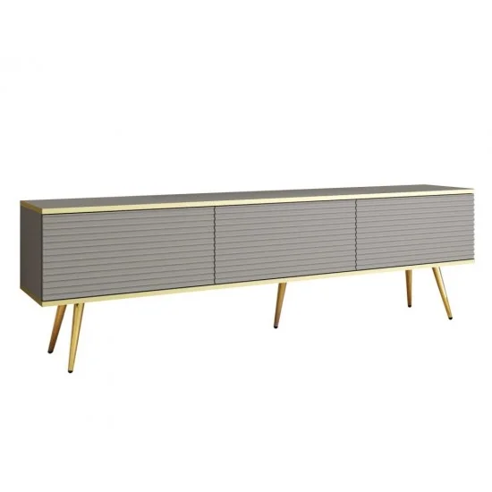 Тумба під телевізор Оро / Oro 3-дверна з золотими ніжками RTV175 MDF Сірий Ш175xВ53 см. 2