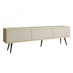 Тумба под телевизор Оро/Oro 3-дверная с черными ножками RTV175 MDF Бежевый Ш175xВ53 см.