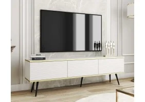 Тумба под телевизор Оро/Oro 3-дверная с черными ножками RTV175 MDF Белый Ш175xВ53 см.