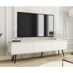 Тумба под телевизор Оро/Oro 3-дверная с черными ножками RTV175 MDF Белый Ш175xВ53 см.