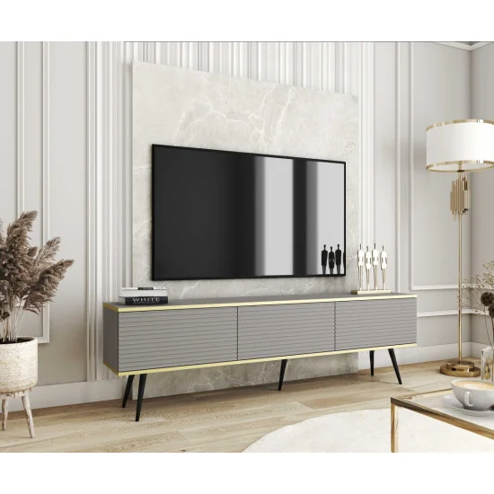 Тумба под телевизор Оро/Oro 3-дверная с черными ножками RTV175 MDF Серый Ш175xВ53 см. 3