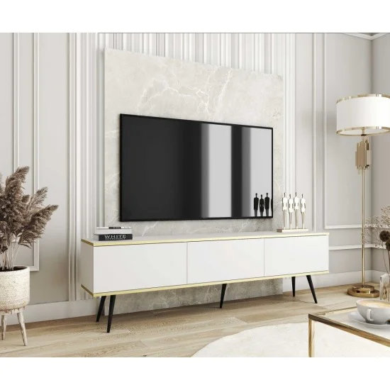 Тумба під телевізор Оро / Oro 3-дверна з чорними ніжками RTV175 Білий Ш175xВ53 см. 3