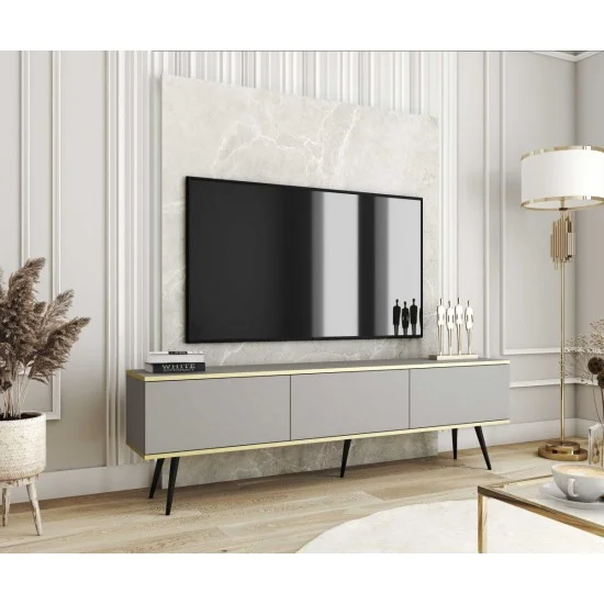 Тумба под телевизор Оро/Oro 3-дверная с черными ножками RTV175 Серый Ш175xВ53 см. 3