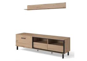 Тумба под телевизор с полкой Нест/Nest 1-дверная с 2 ящиками 1D2S/165 Дуб артизан/антрацит Ш165xВ49 см.