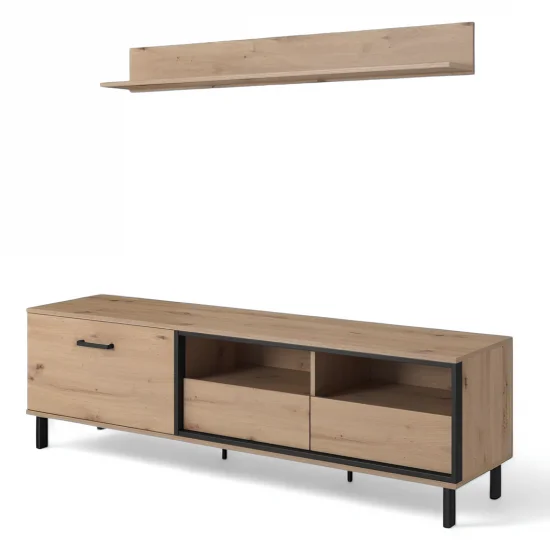 Тумба под телевизор с полкой Нест/Nest 1-дверная с 2 ящиками 1D2S/165 Дуб артизан/антрацит Ш165xВ49 см. 1