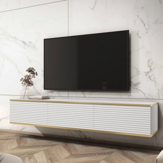 Тумба под телевизор навесная Оро/Oro 3-дверная RTV175 MDF Белый Ш175xВ30 см. 1