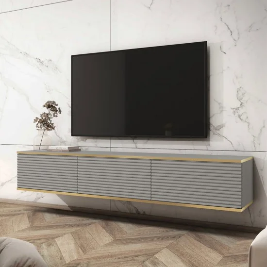 Тумба под телевизор навесная Оро/Oro 3-дверная RTV175 MDF Серый Ш175xВ30 см. 1