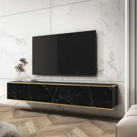 Тумба під телевізор навісна Оро / Oro 3-дверна RTV175 MDF Чорний Ш175xВ30 см.