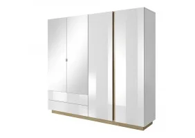 Шкаф для одежды Арко / Arco 4-дверный с зеркалом 4D2S/220 Белый глянец/дуб грандсон Ш220xВ202 см.