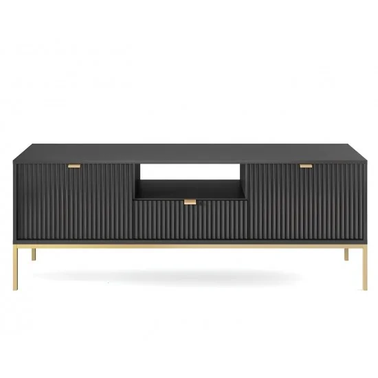 Тумба под телевизор Нова/Nova 1-дверная с 2 ящиками и золотыми ножками RTV154 Черный 154х39х56 см. 1