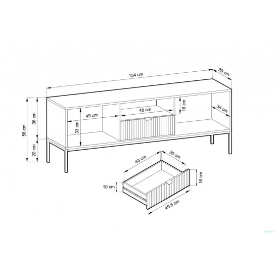 Тумба під телевізор Нова / Nova 1-дверна з 2 ящиками і чорними ніжками RTV154 Чорний 154х39х56 см. 6