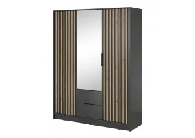 Шкаф для одежды Нелли / Nelly 3D 3-дверный с зеркалом Графит/дуб артизан 155х51х200 см.