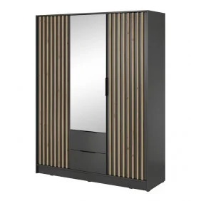 Шафа для одягу Неллі / Nelly 3D 3-дверна з дзеркалом Графіт/дуб артизан 155х51х200 см.