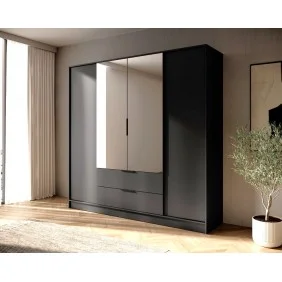 Шкаф для одежды Келли / Kelly 4DL 4-дверный с зеркалом Черный 206х51х200 см.