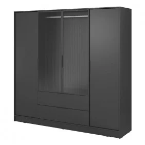 Гардеробная Келли / Kelly 4DRM 4-дверная с центральной прозрачной дверцей и реей Черный 206х51х200 см.