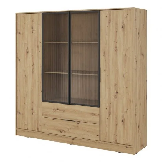 Гардеробна Келлі / Kelly 4DRM 4-дверна з центральними прозорими дверцятами та додатковими полицями Дуб артизан 206х51х200 см. 1