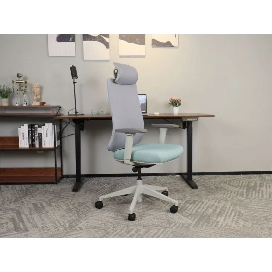 Офисное кресло TERRY серое/зеленая ткань/серый каркас 7