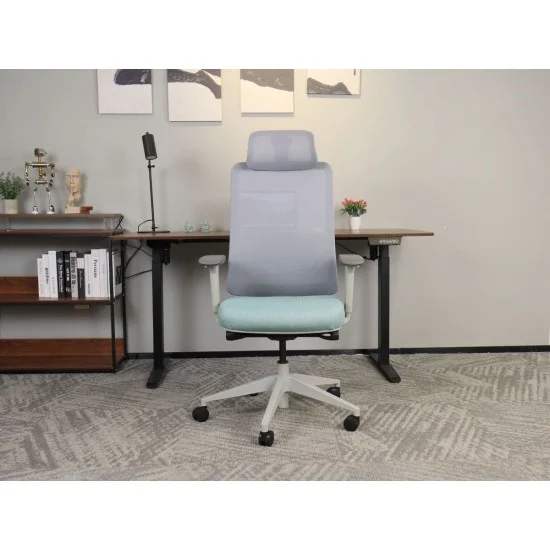 Офисное кресло TERRY серое/зеленая ткань/серый каркас 9