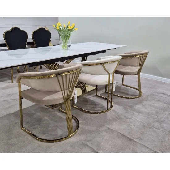 Стілець кухонний CROWN VELVET золотий каркас / світлий беж BL.22 CROWNVZLJBE 6