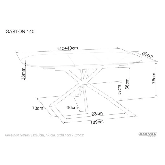 Стіл обідній розкладний GASTON CERAMIC 140(180)*80 сірий / чорний GASTONSZC140 3