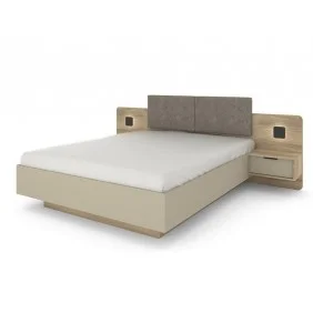 Кровать (каркас) Летто / Letto 160 двуспальная с тумбами прикроватными и подсветкой Дуб терра темный/серый каменный