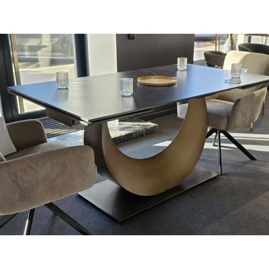 Стіл обідній розкладний AMELIA CERAMIC 160(240)*90 стіл чорний мат/бронзовий 11