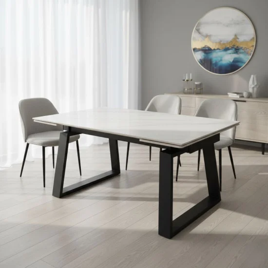 Стол обеденный раскладной BERNARD CERAMIC 140(200)*90 белый мат/черный 2