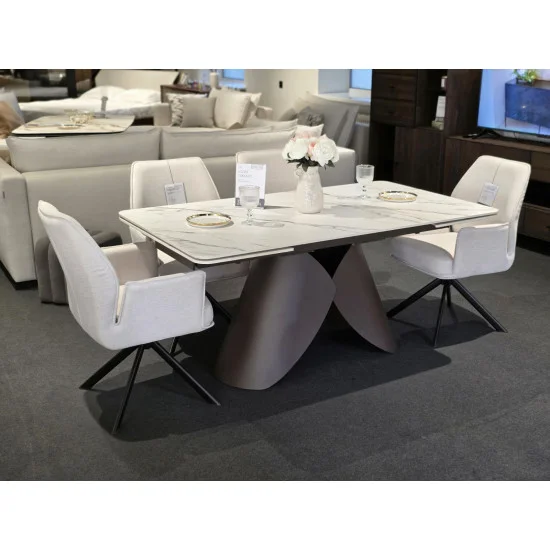 Обеденный раскладной стол AGNES CERAMIC 160(240)*90 белый позолоченный мат/коричневый 11