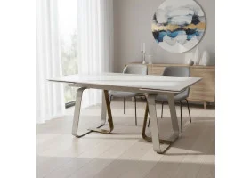 Стол обеденный раскладной BIANCO LUXE CERAMIC 160(240)*90 белый мат/белый+золото