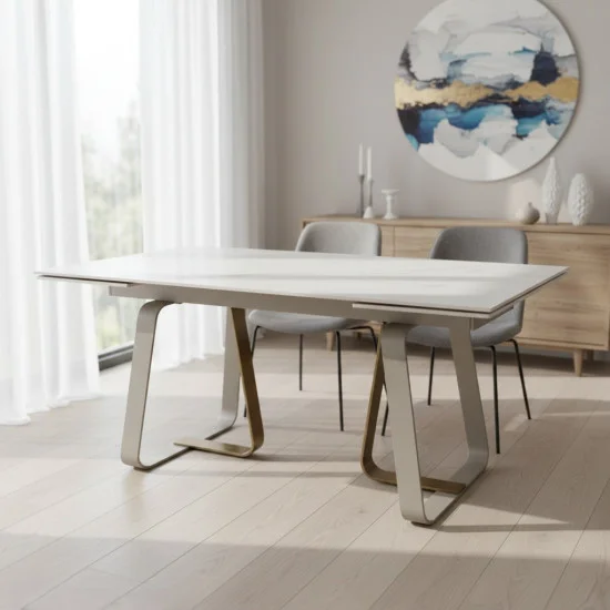 Стол обеденный раскладной BIANCO LUXE CERAMIC 160(240)*90 белый мат/белый+золото 1