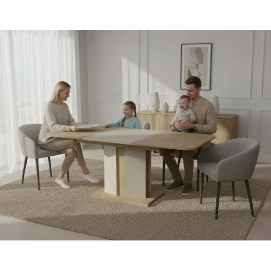 Обеденный стол раскладной CRYSTAL D/S 120(150-180)х80 дуб кремона котта/стоун бейж 3