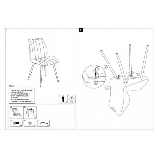 Стул ARCO VELVET черный каркас / серый BLUVEL 14 ARCOVCSZ 5