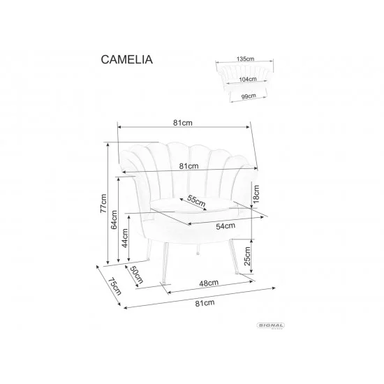 Крісло CAMELLIA 1 VELVET ANT. рожевий BLUEVEL 52 / Золото CAMELLIAV1RAZL 2