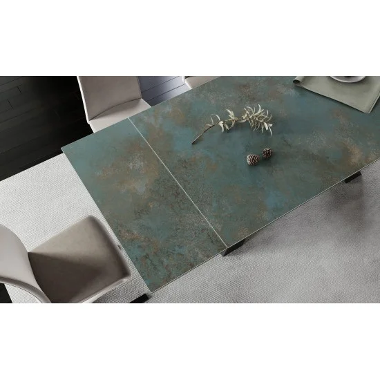 Стіл обідній розкладний SALVADORE CERAMIC 160(240)*90 бірюза OSSIDO VERDE/чорний мат SALVADORETUC160 6