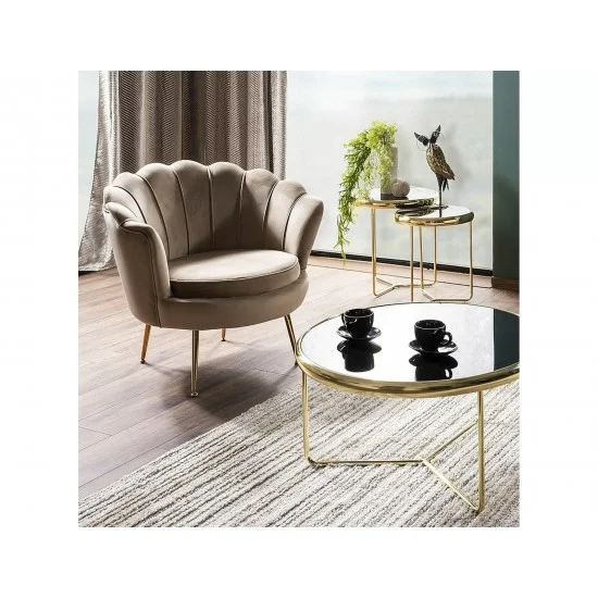 Кресло CAMELLIA 1 VELVET Беж BLUVEL 28 / Золотой CAMELLIAV1BEZL 8