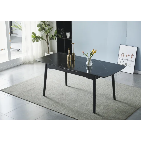 Стол обеденный раскладной BERLIN CERAMIC 140(180)*80 черный мат керамика/черный каркас 2