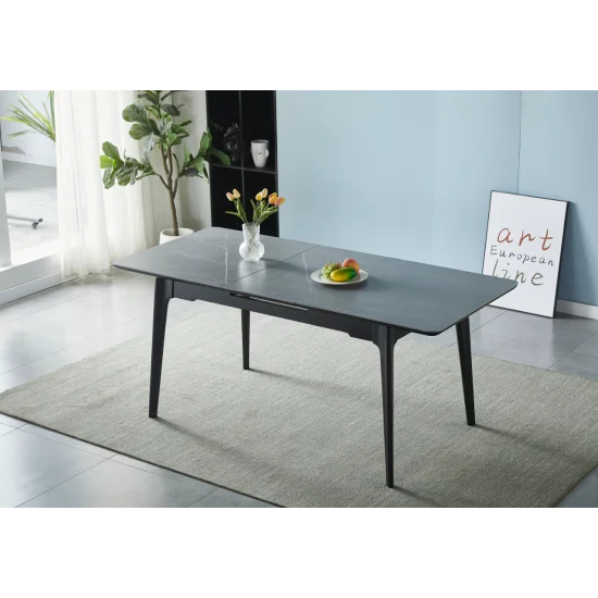 Стіл обідній розкладний BERLIN CERAMIC 140(180)*80 сірий мат кераміка/чорний каркас 21